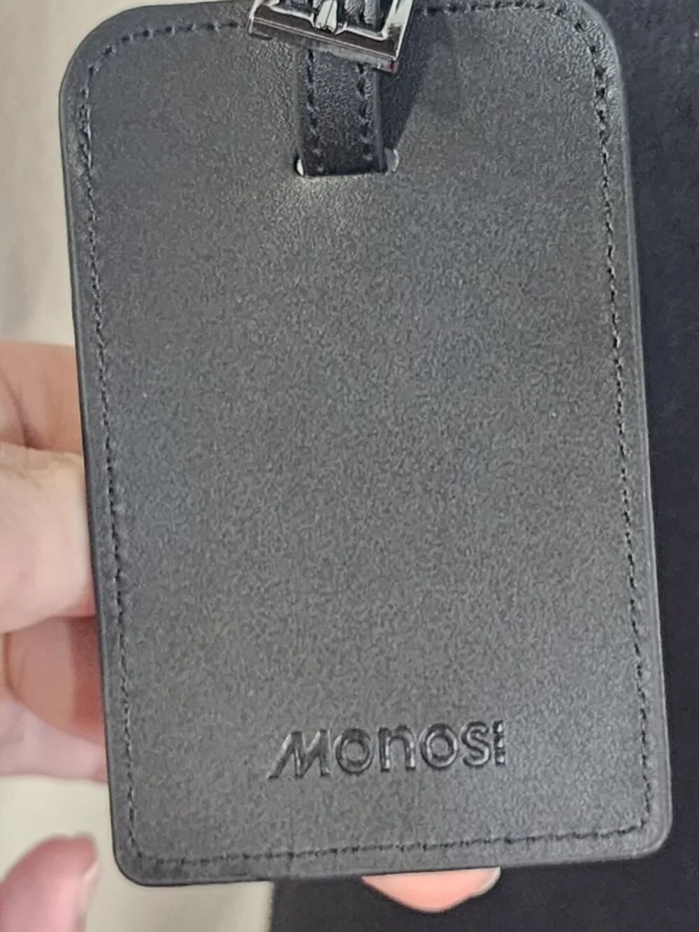 Monos Midnight Black Vegan Leather Watch Band Safety Luggage Tag w/Address Card